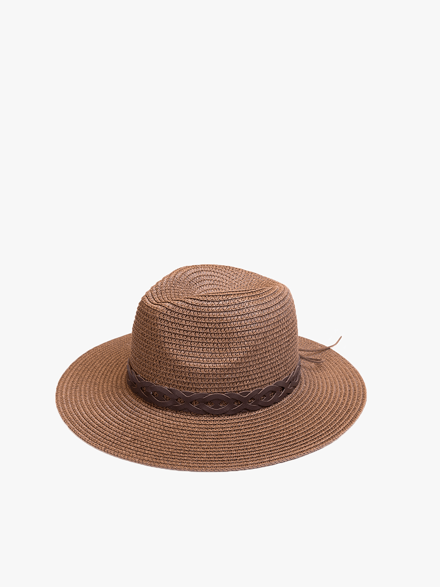 HAT2497 Mary Straw Fedora w/ Leather Chain Band