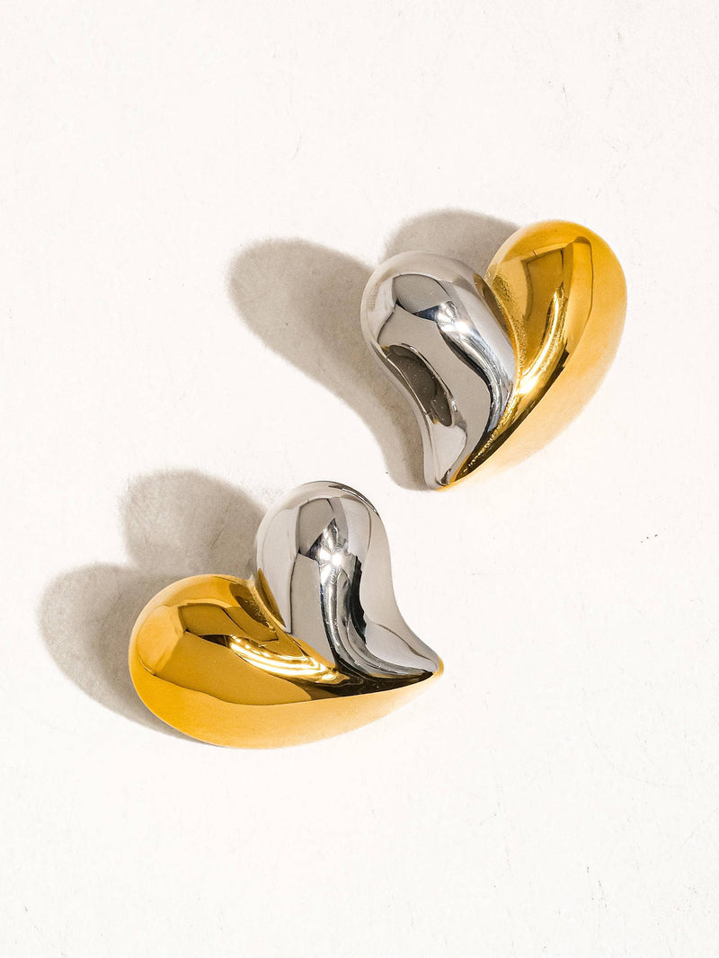 Atrial 18K Gold Silver Non-Tarnish Heart Studs