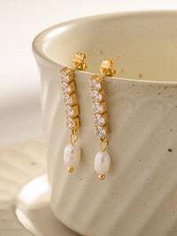 Anton 18K Gold Non-Tarnish CZ Pearl Drop Earring