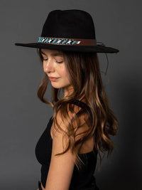 HAT2323 Teo Faux Suede Fedora w/ Turquoise Bead Band