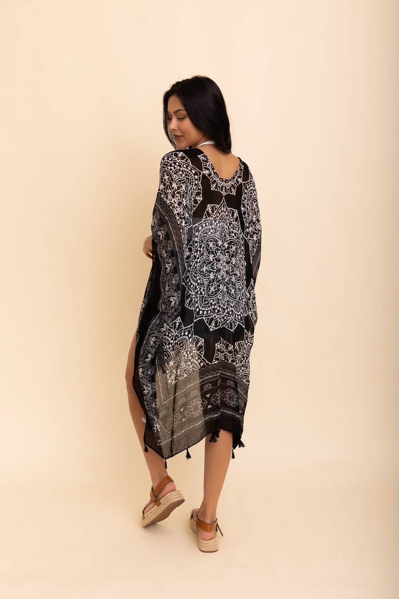 Versatile Kimono Cardigan with Tassels on model - back view