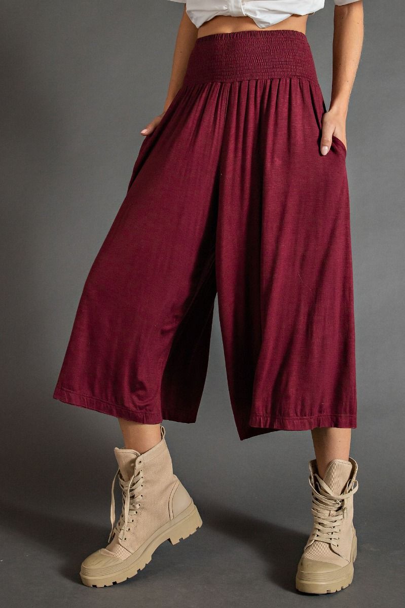 Deep Plum Wideleg Cropped Pants