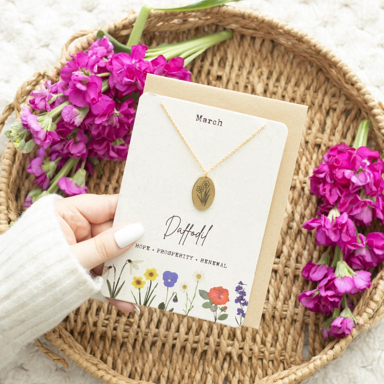 Birth Flower Necklace with Greeting Card