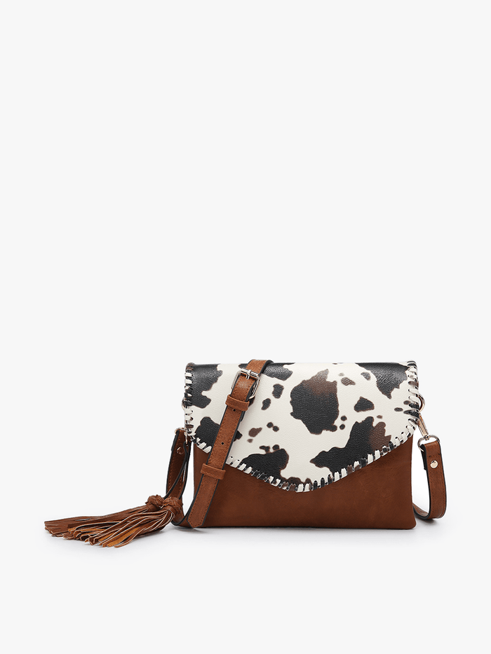 M1802A Sloane Flapover Crossbody w/ Whipstitch and Tassel