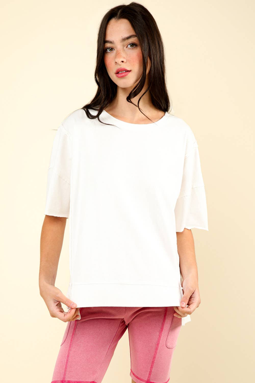 White Round Neck Oversized Washed Casual Knit Top