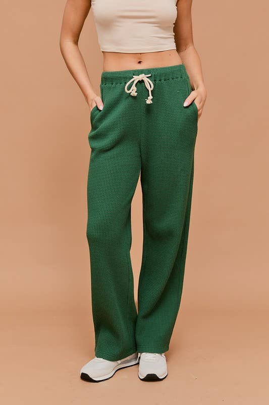 Waffle Wide Leg Pants- Green