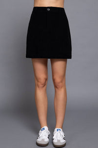 Black Waist Band Front Pocket Corduroy Mini Skirt