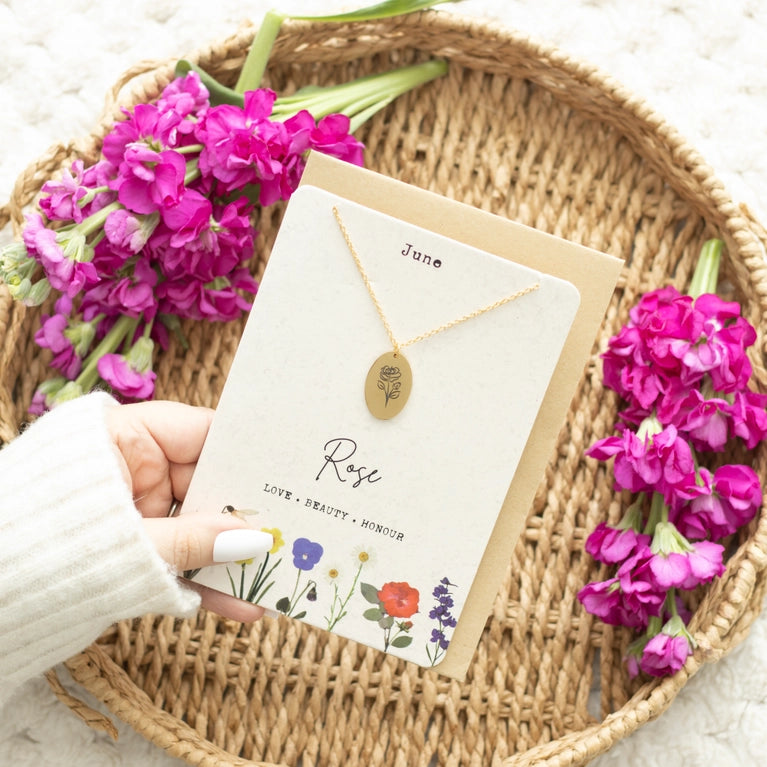 Birth Flower Necklace with Greeting Card