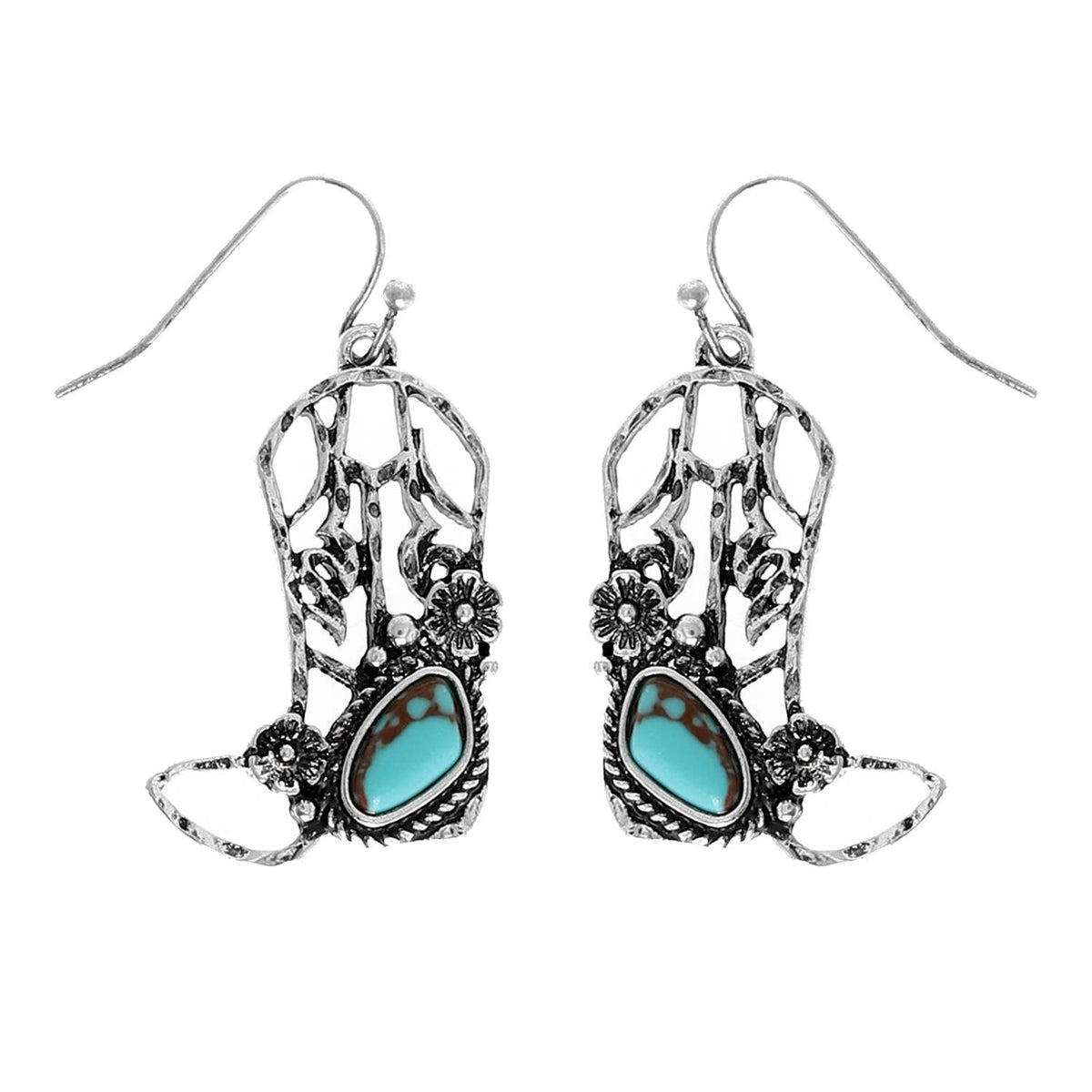 Western Turquoise Cowboy Boots Dangle Earrings - Trendy Accessories