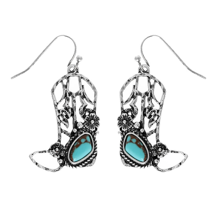 Western Turquoise Cowboy Boots Dangle Earrings - Trendy Accessories