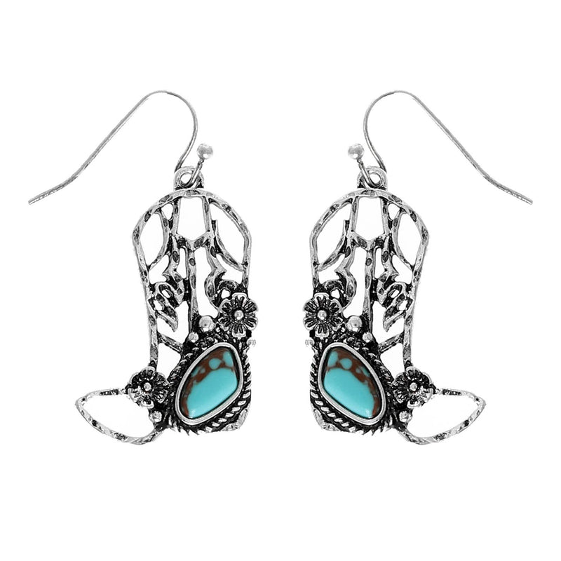 Western Turquoise Cowboy Boots Dangle Earrings - Trendy Accessories