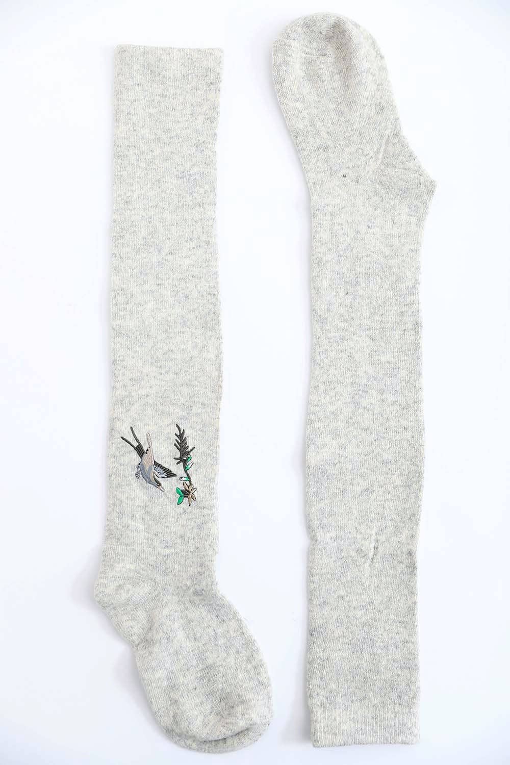 Hummingbird Motif Knee Socks - Soft Wool Blend