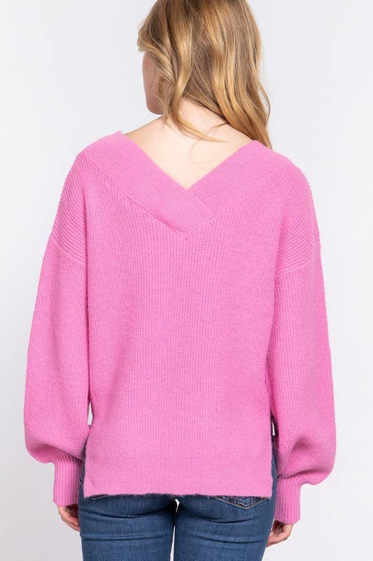 Women's Long Sleeve V-Neck Sweater | Double V-Neck Style