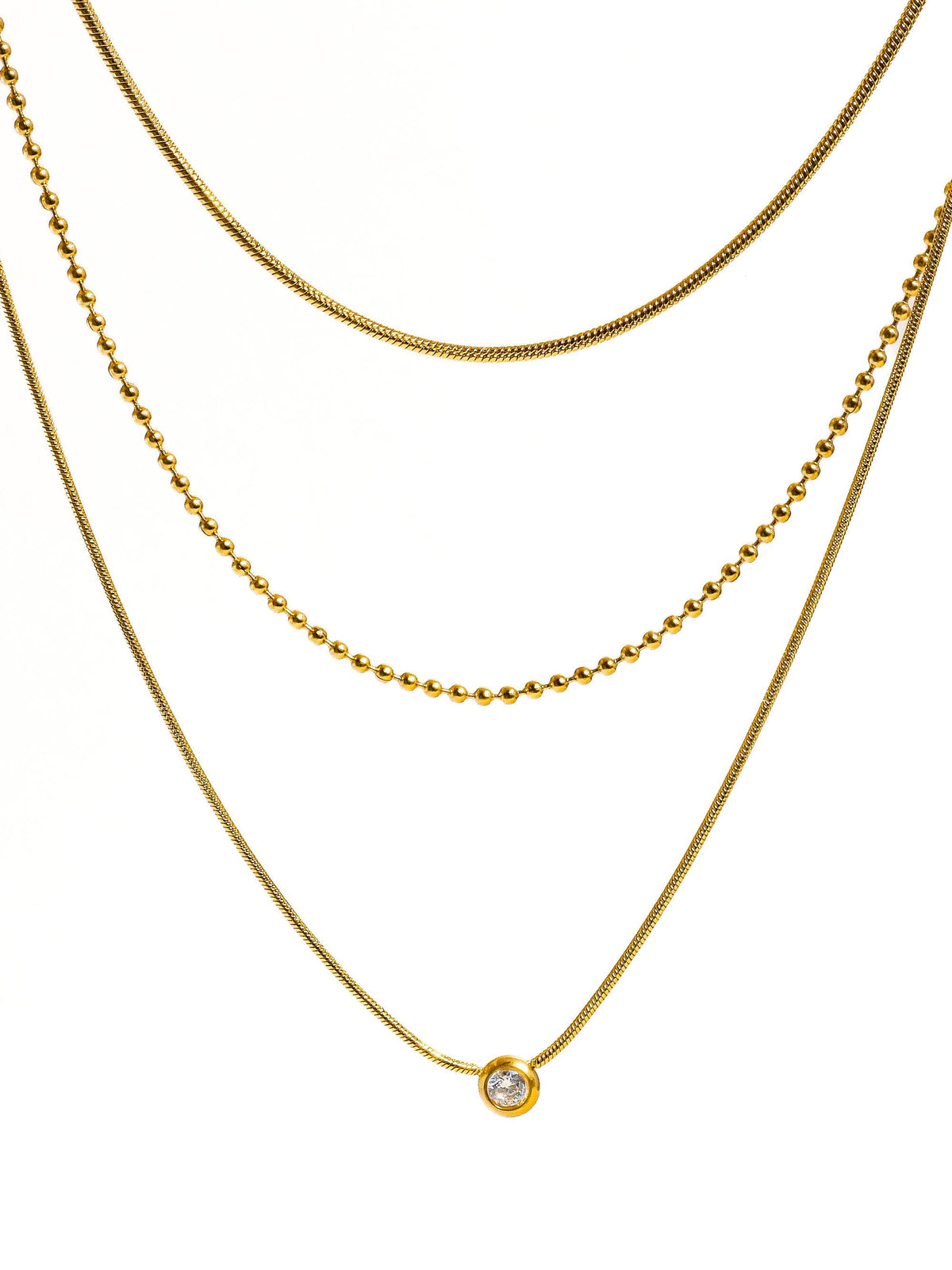 Paulette 18K Gold Non-Tarnish Trilayer CZ Chain Necklace