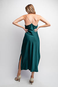 Emerald Washed Satin Cami Holiday Dress