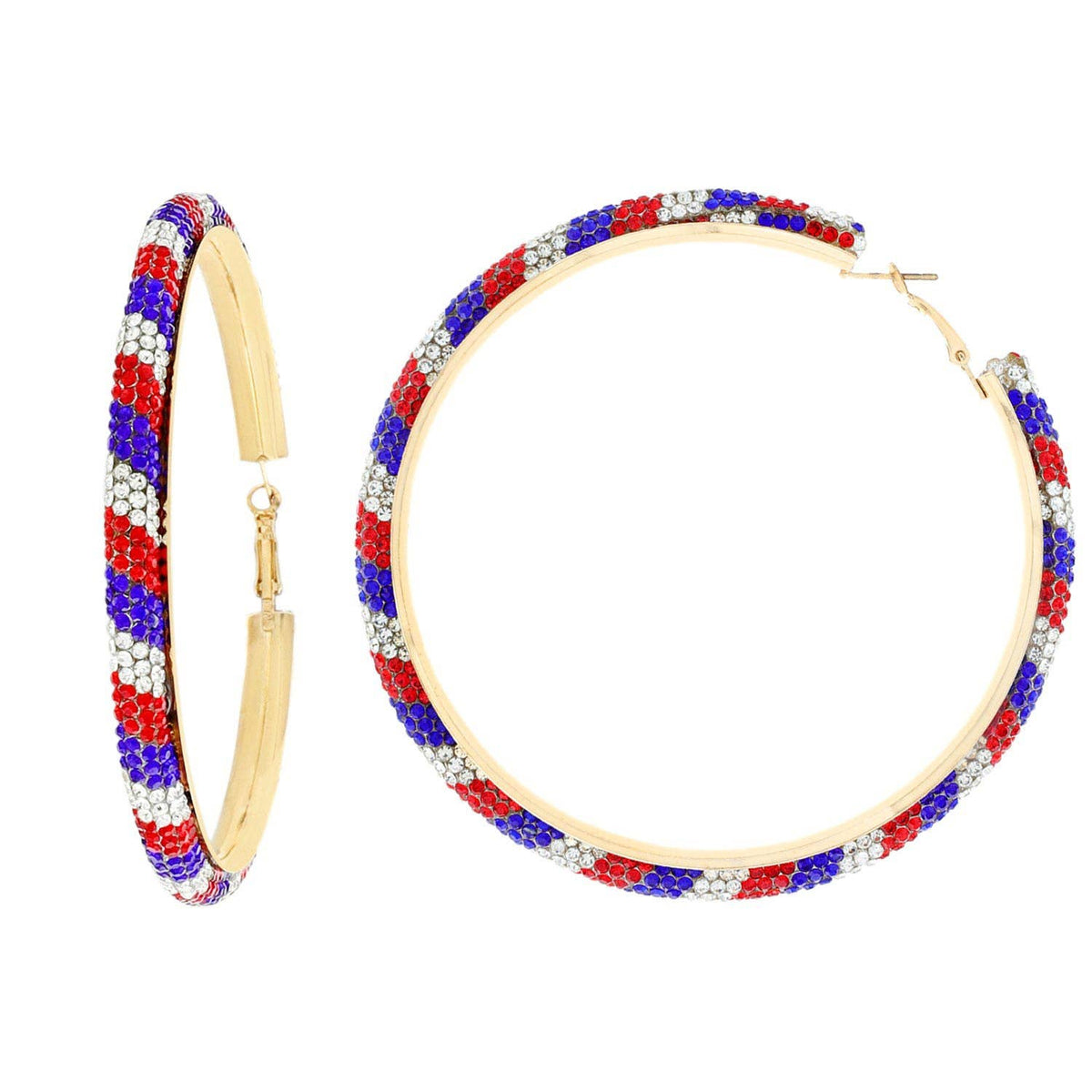 Patriotic Rhinestone Embellished 8CM Hoop Earrings