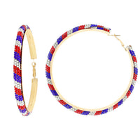 Patriotic Rhinestone Embellished 8CM Hoop Earrings