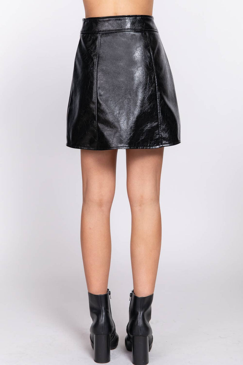 Black A-Line Coated PU Mini Skirt