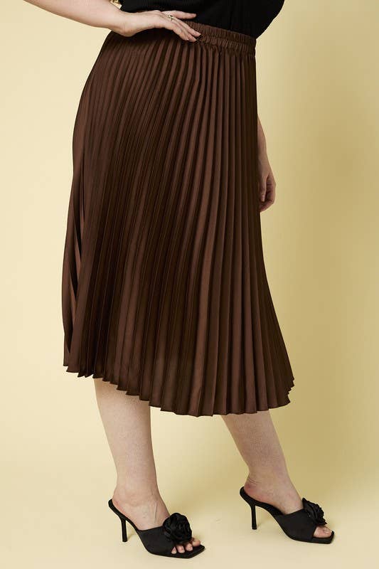 Chic Pleated Satin Skirt for Plus Sizes | Sunburst Design