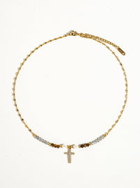 Lumiere 18K Gold Cross Necklace with Beads and Pearls