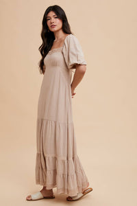 Linen Color Lace Inset Maxi Dress