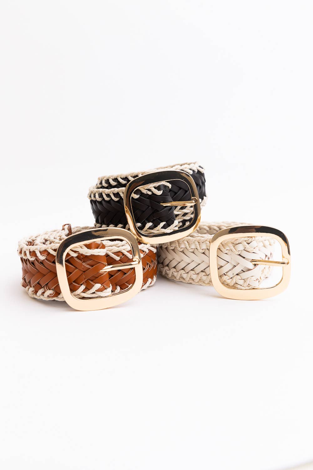 image of woven leather belt in three colors