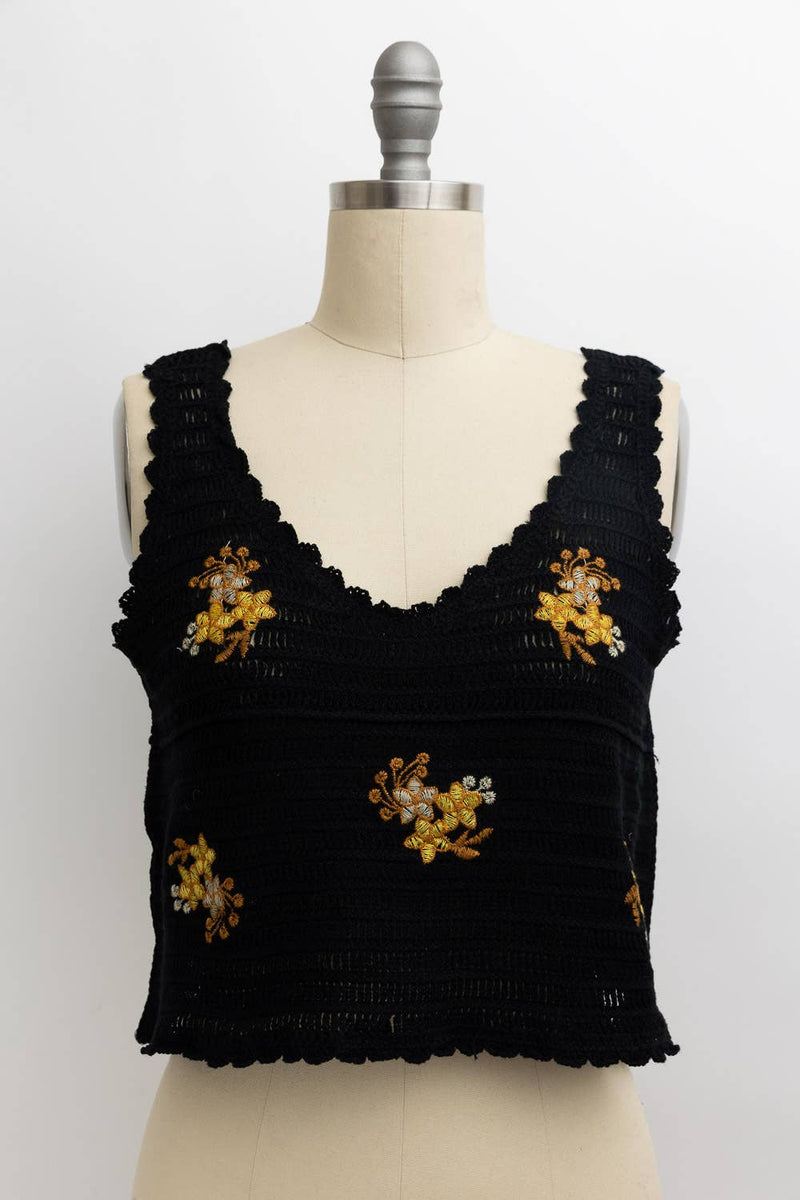 crochet floral detail boho tank top front