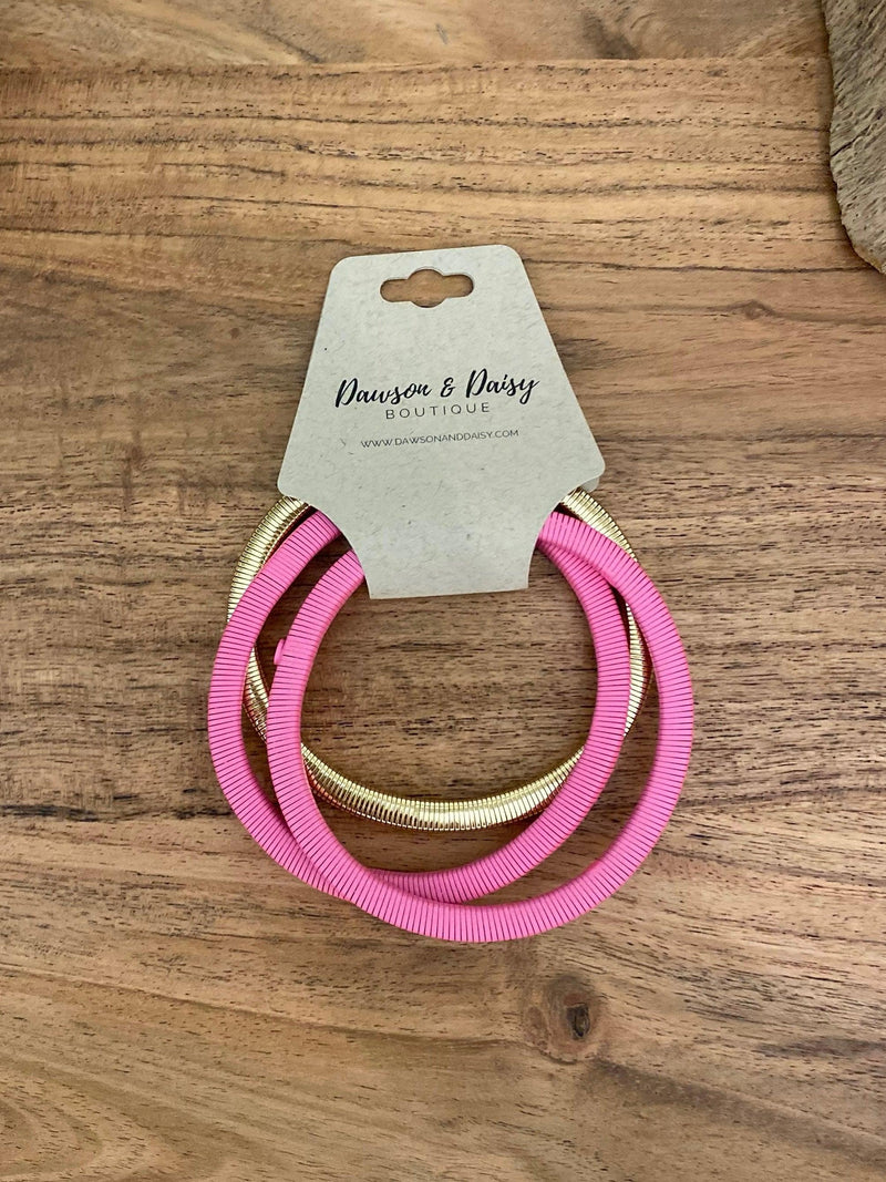 Hot Pink and Gold Set of 3 Wired Stretch Bracelets