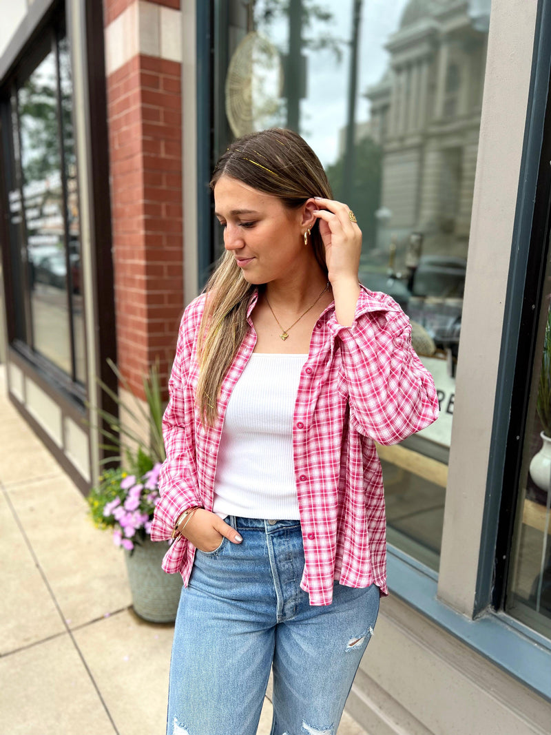 Strawberry Plaid Button Down