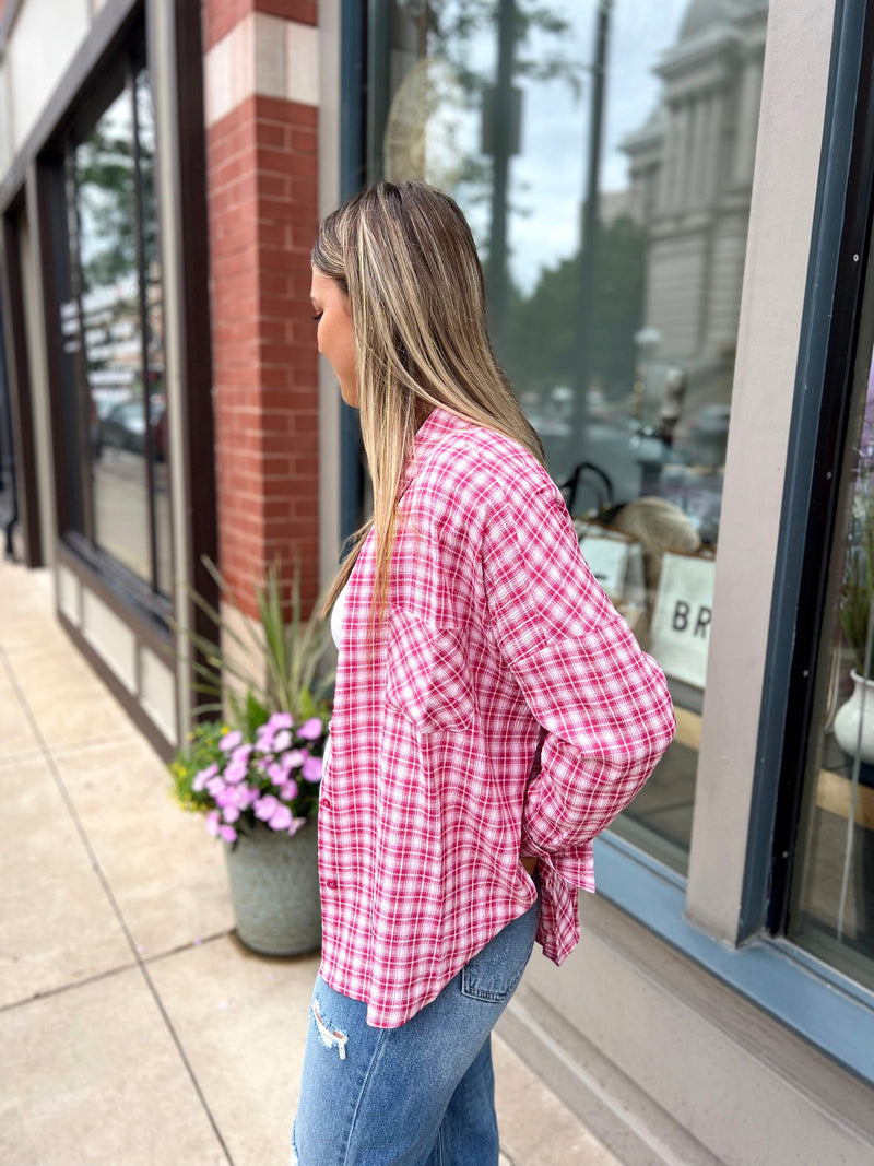 Strawberry Plaid Button Down