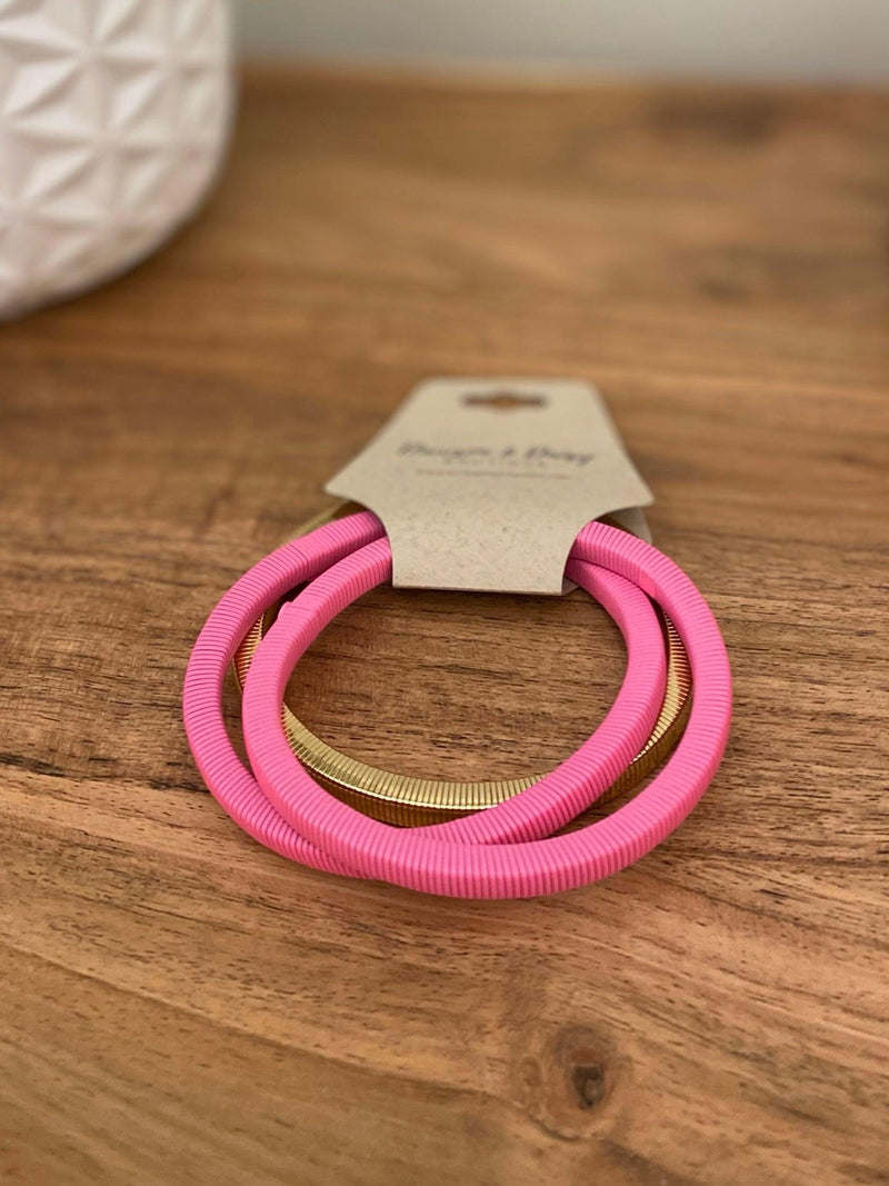 Hot Pink and Gold Set of 3 Wired Stretch Bracelets