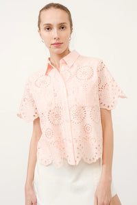 Scalloped Edge Lace Button Down Shirt