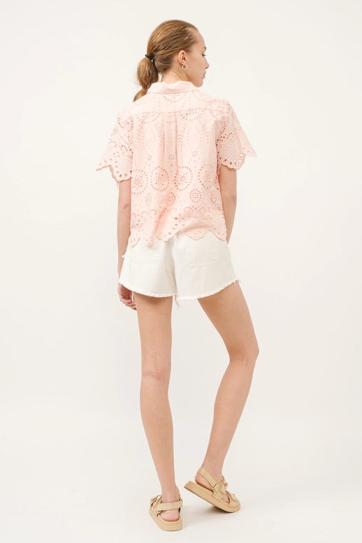 Scalloped Edge Lace Button Down Shirt