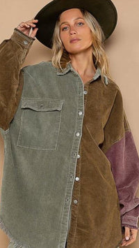 POL Clothing Corduroy Mixed Color Frayed Women's Shacket