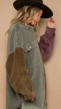 POL Clothing Corduroy Mixed Color Frayed Women's Shacket