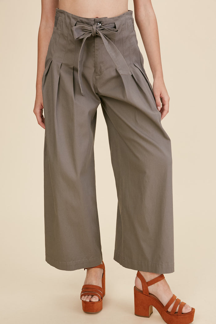 Textured Paper Bag Waist Wide Leg Pants