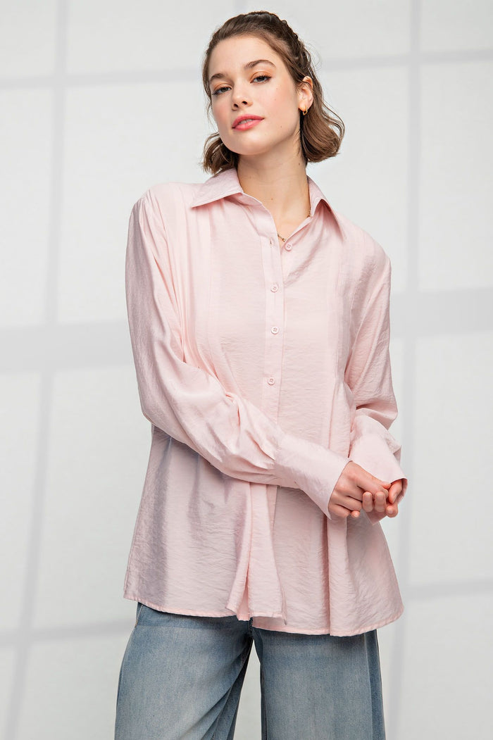 Plus Size Dusty Rose  Pleated Button Down