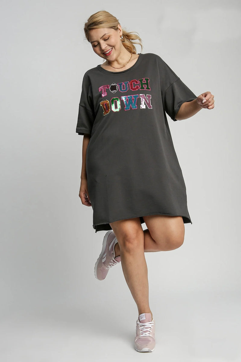 Sequin Touchdown T-Shirt Charcoal Dress