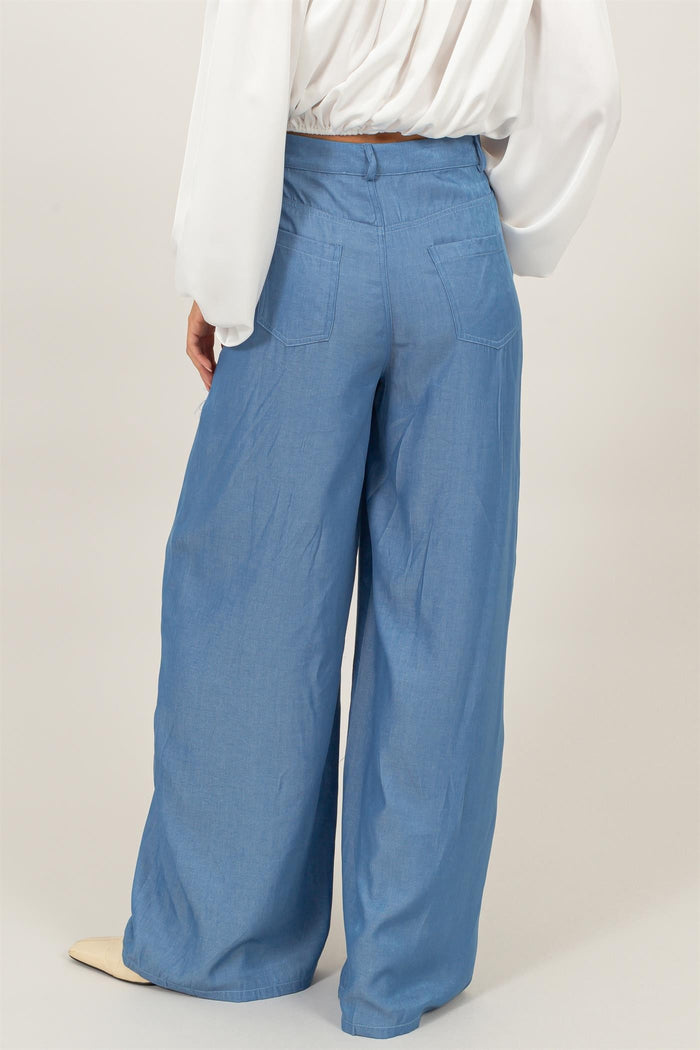 High Waisted Woven Wide Leg Trouser Pants