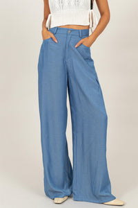 High Waisted Woven Wide Leg Trouser Pants