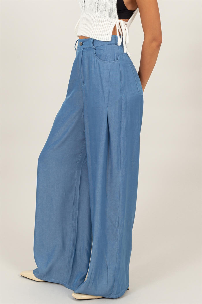 High Waisted Woven Wide Leg Trouser Pants