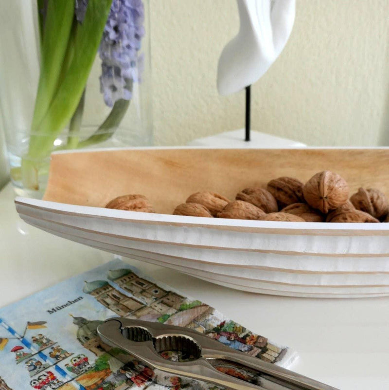 White Pleated Wooden Bowl