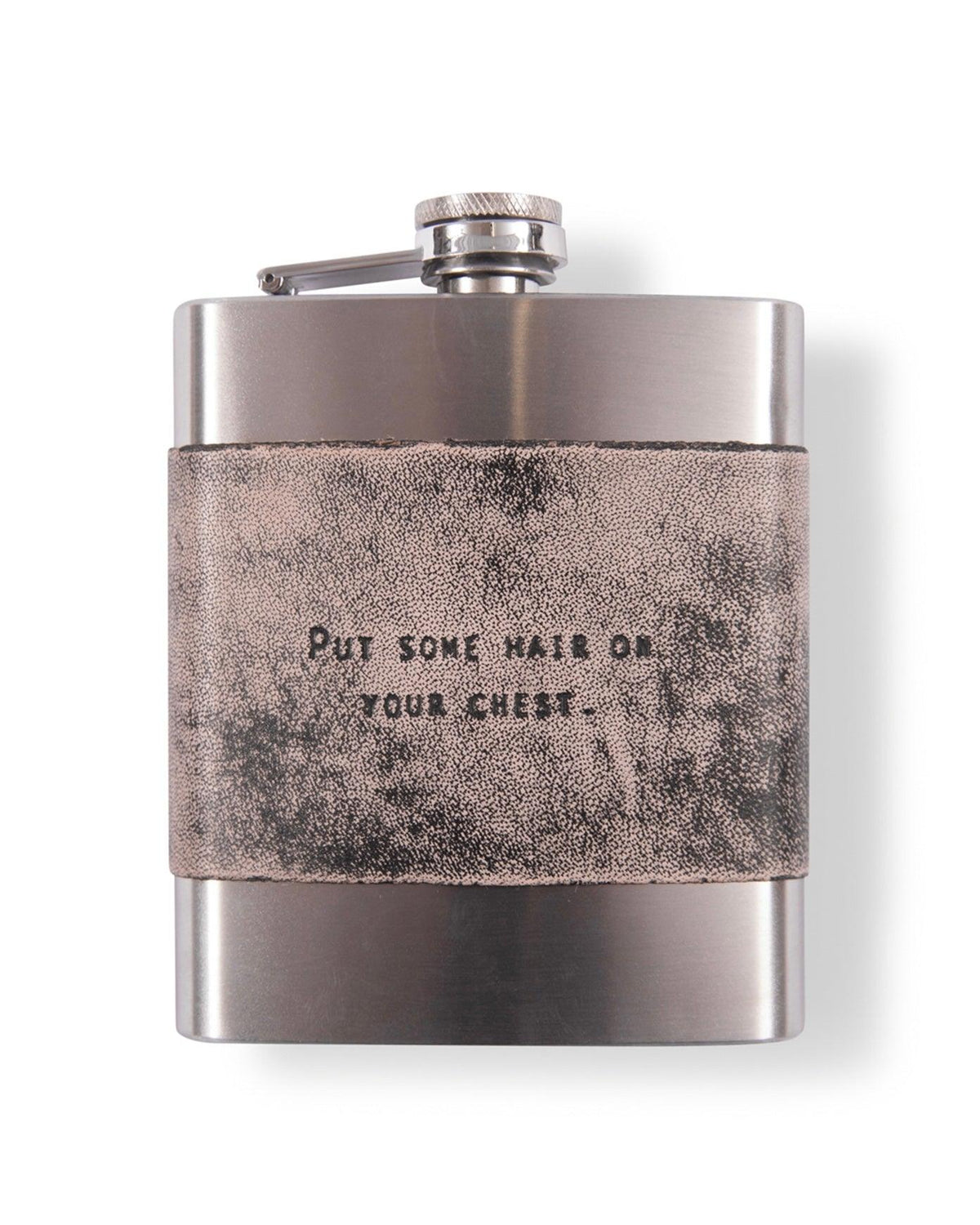 Grey Leather Flask - Put Some Hair on Your Chest