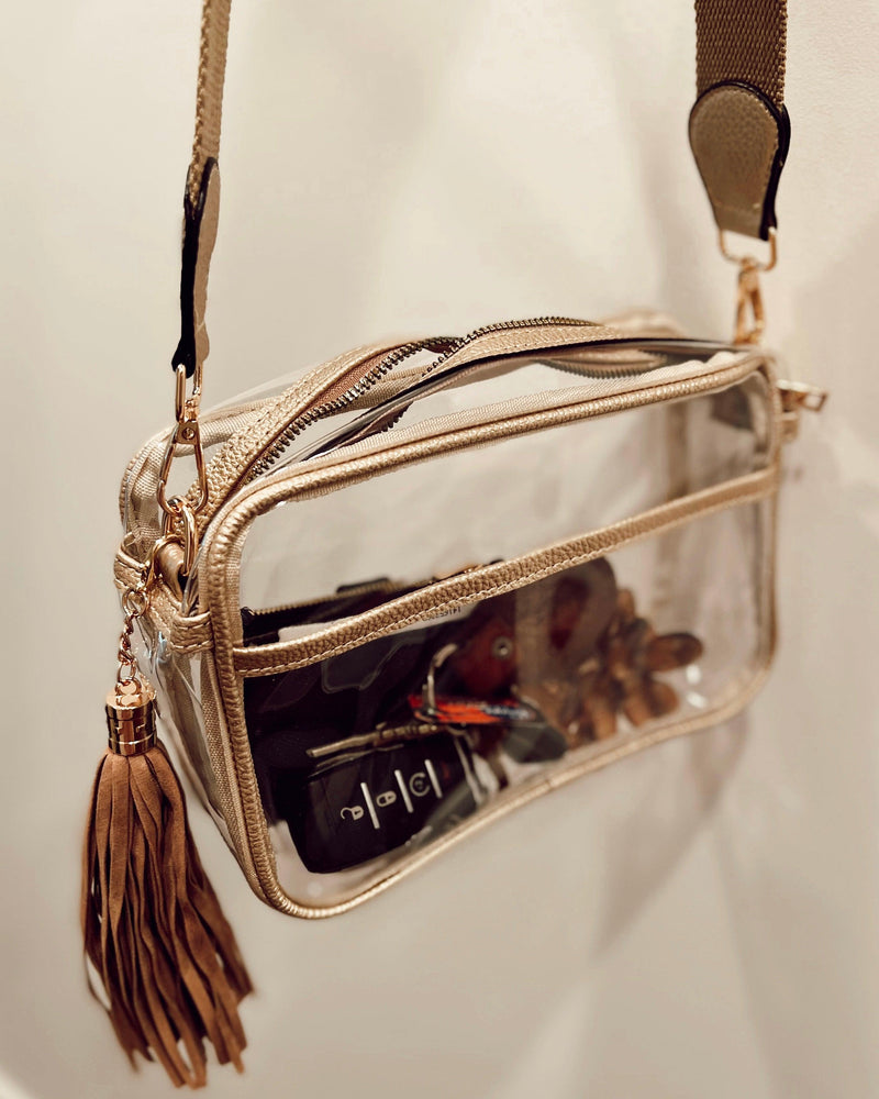 Gold Trim Clear Camera Crossbody