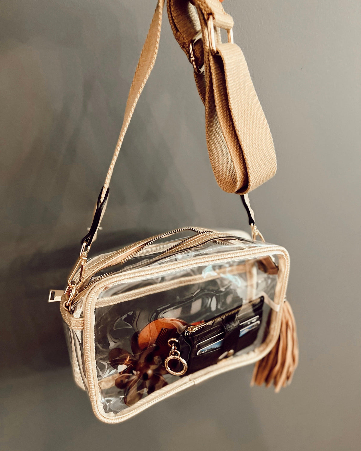 Gold Trim Clear Camera Crossbody