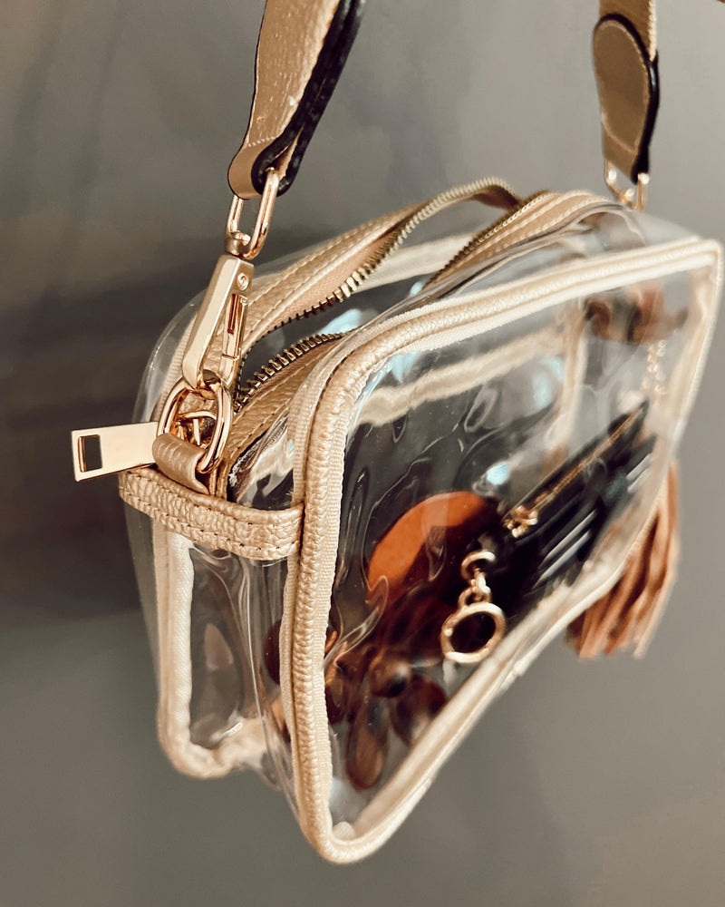 Gold Trim Clear Camera Crossbody