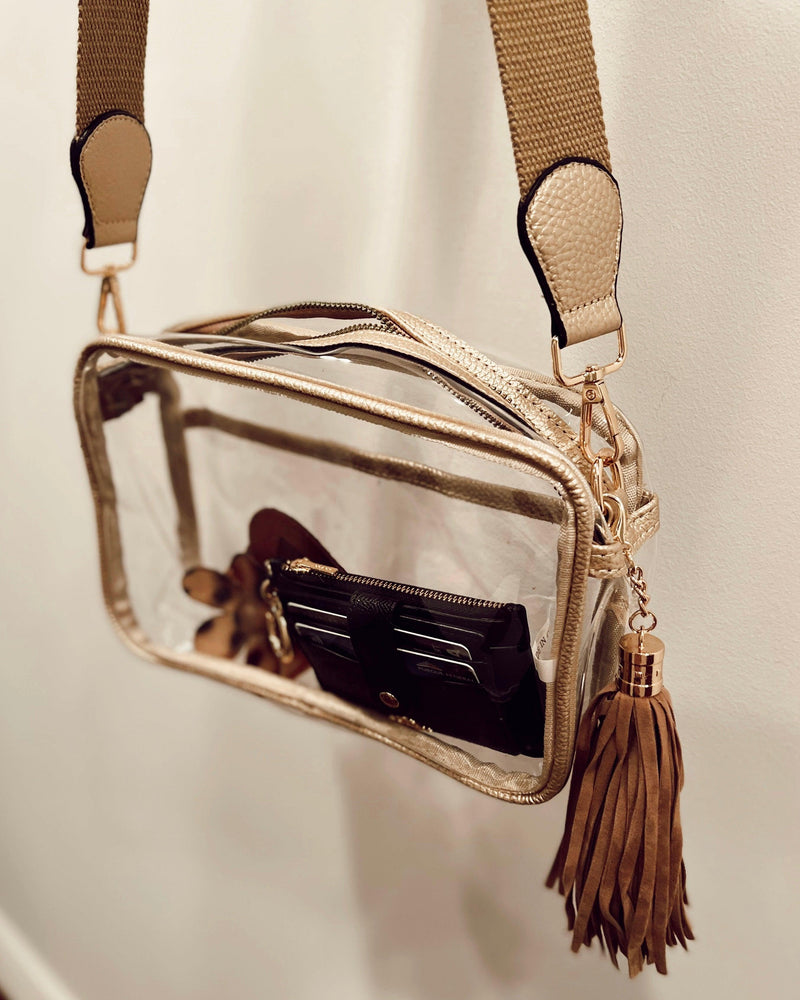 Gold Trim Clear Camera Crossbody