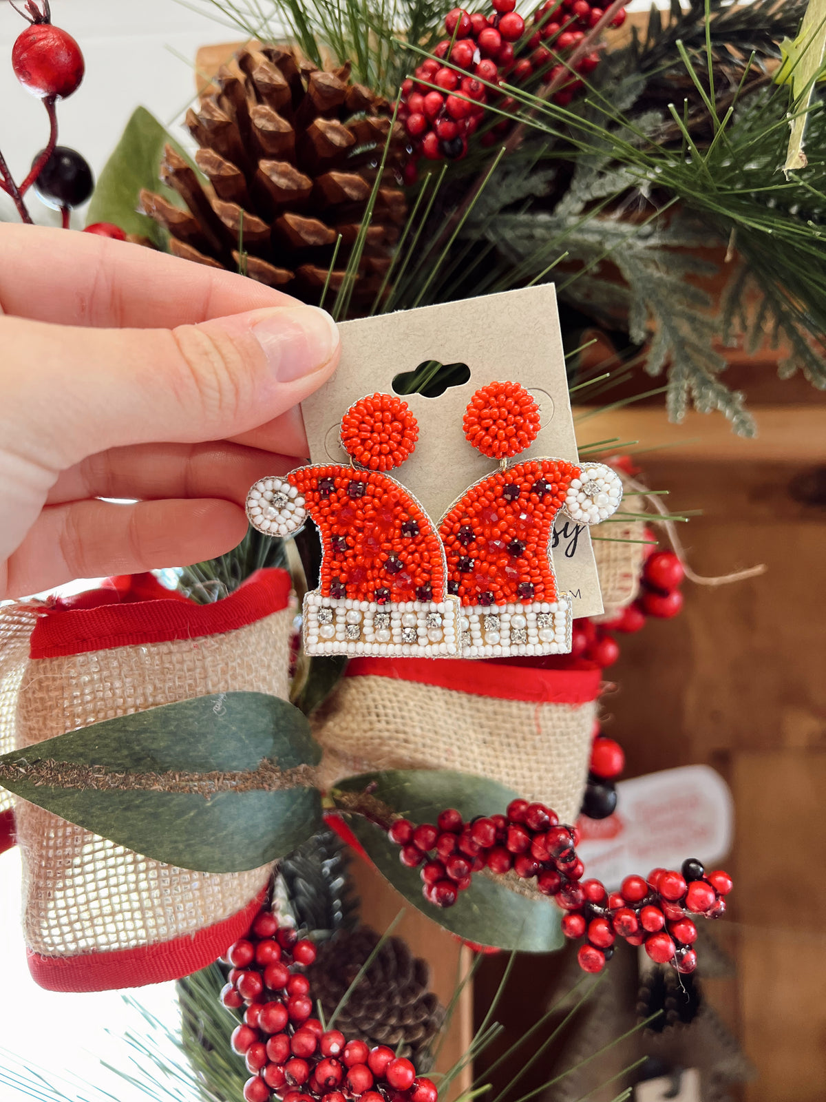 Santa Hat Bead Earrings